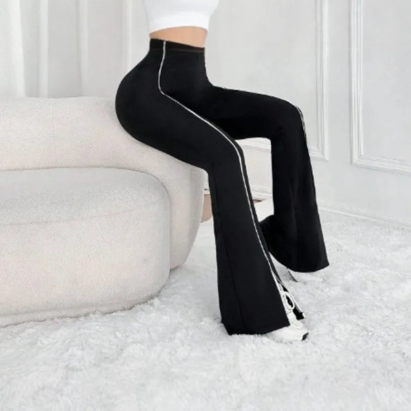 Line splicing simple flared pants for women