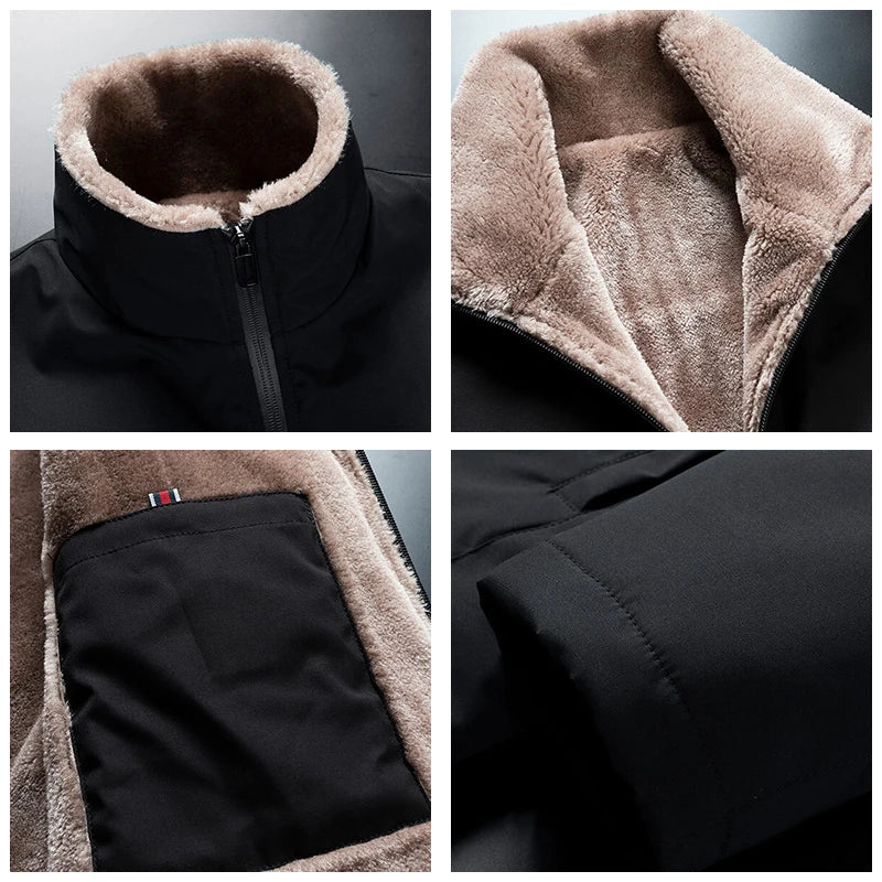 Men 2025 Winter Windproof Warm Thick Fleece Jacket Men