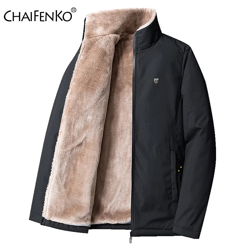 Men 2025 Winter Windproof Warm Thick Fleece Jacket Men